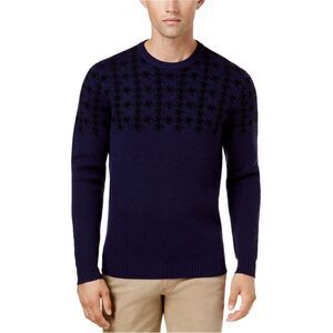 Ben Sherman Mens Houndstooth Knit Sweater, darknavy, L